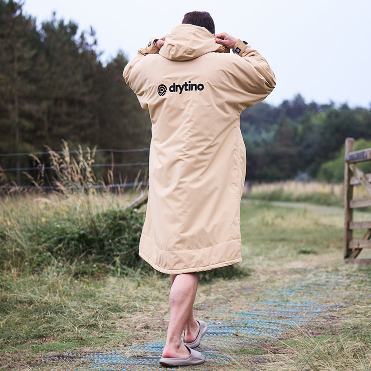 drytino Beige Shell with Grey Lining - Long Sleeved Robe