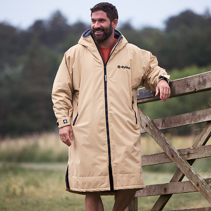 drytino Beige Shell with Grey Lining - Long Sleeved Robe