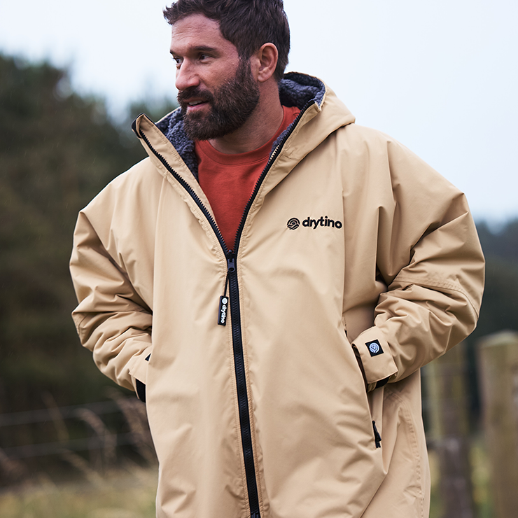 drytino Beige Shell with Grey Lining - Long Sleeved Robe