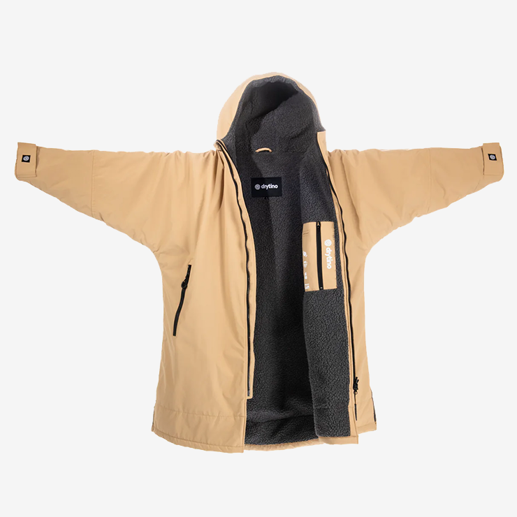 drytino Beige Shell with Grey Lining - Long Sleeved Robe