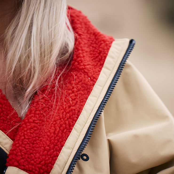 drytino Beige Shell with Red Lining - Long Sleeved Robe