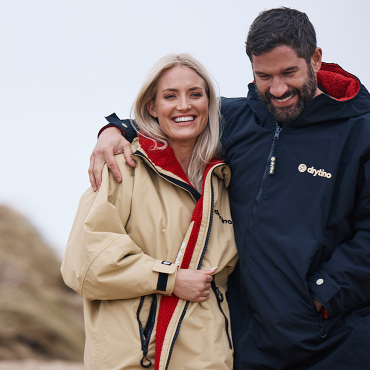 drytino Beige Shell with Red Lining - Long Sleeved Robe