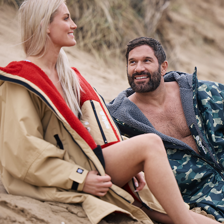 drytino Beige Shell with Red Lining - Long Sleeved Robe