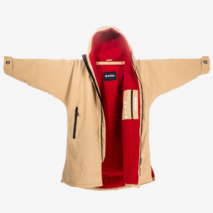 drytino Beige Shell with Red Lining - Long Sleeved Robe