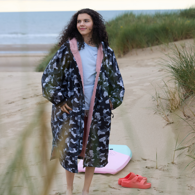drytino Black Camouflage Shell with Pink Lining - Long Sleeved Robe