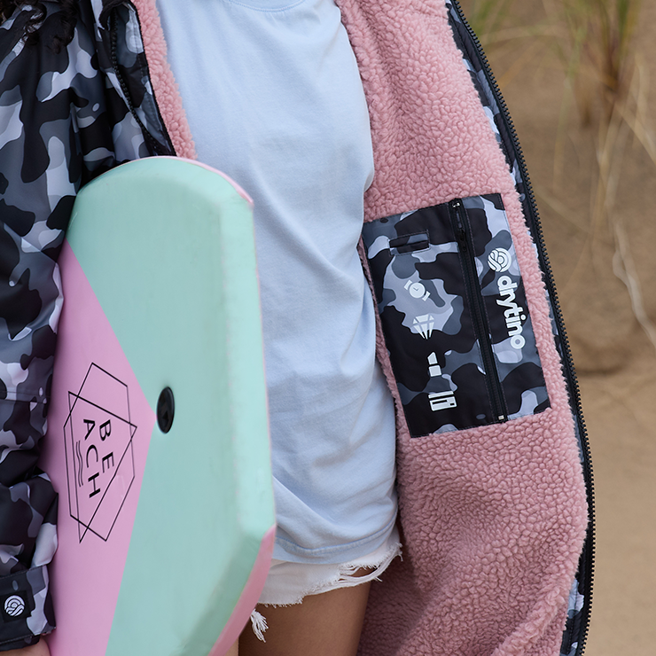 drytino Black Camouflage Shell with Pink Lining - Long Sleeved Robe