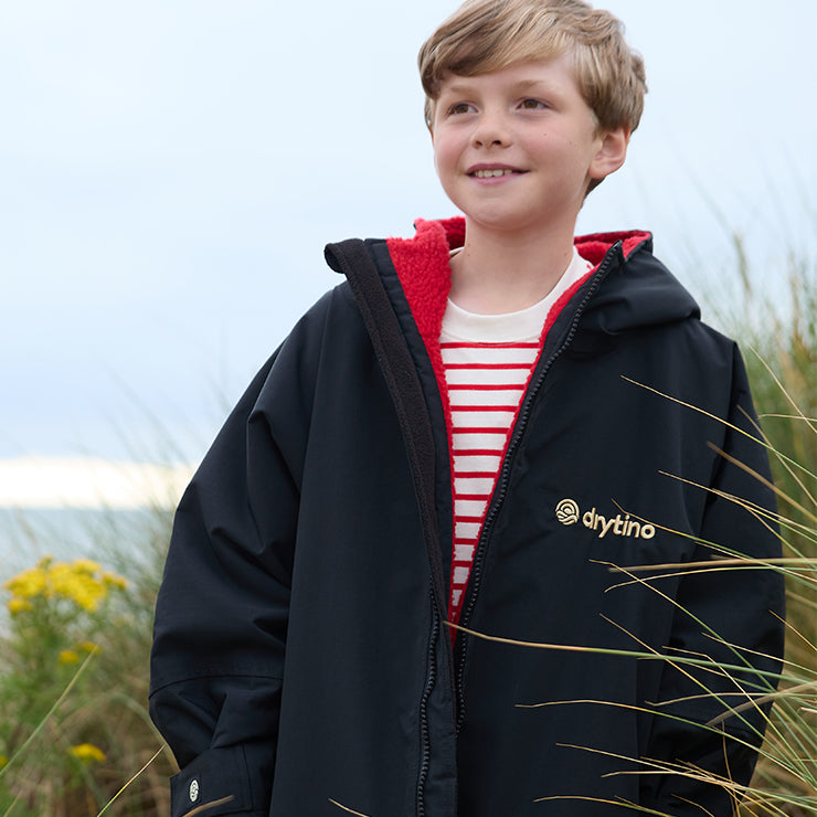 drytino Kids Black Shell with Red Lining - Long Sleeved Robe
