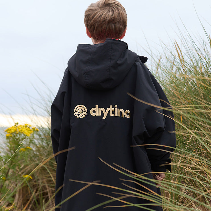 drytino Kids Black Shell with Grey Lining - Long Sleeved Robe