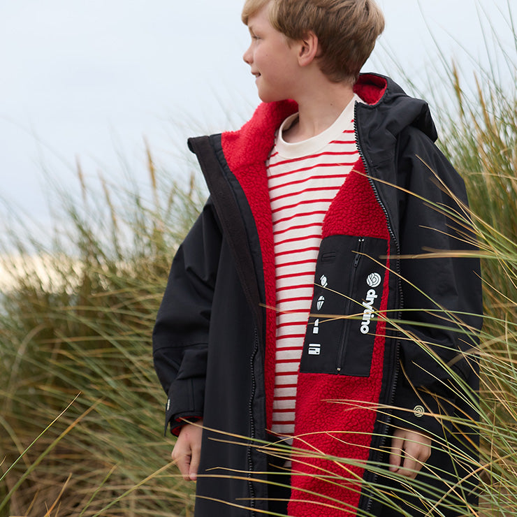 drytino Kids Black Shell with Red Lining - Long Sleeved Robe
