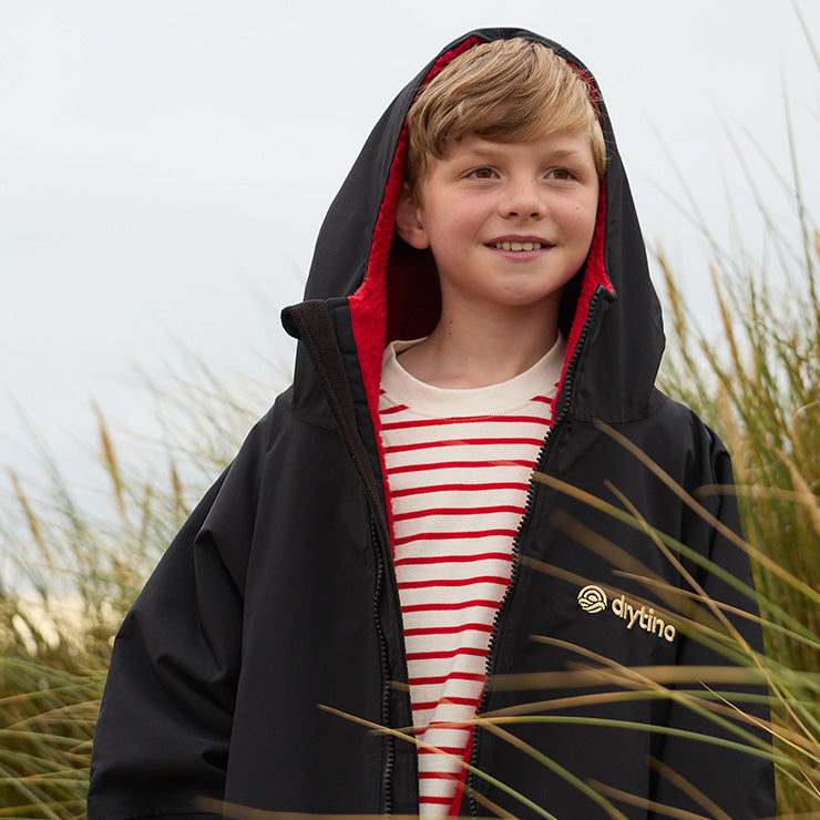 drytino Kids Black Shell with Red Lining - Long Sleeved Robe