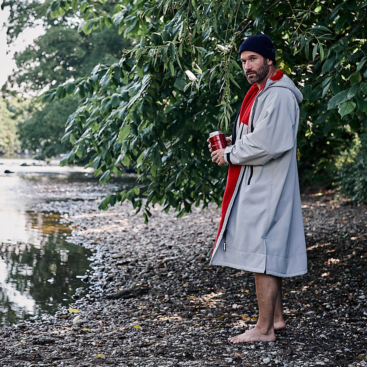 drytino Grey Shell with Red Lining - Long Sleeved Robe