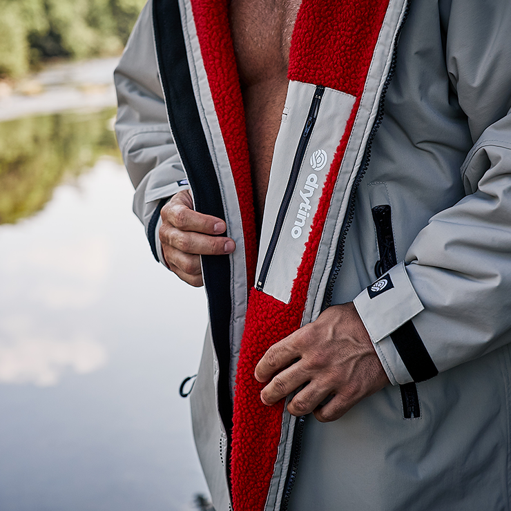 drytino Grey Shell with Red Lining - Long Sleeved Robe