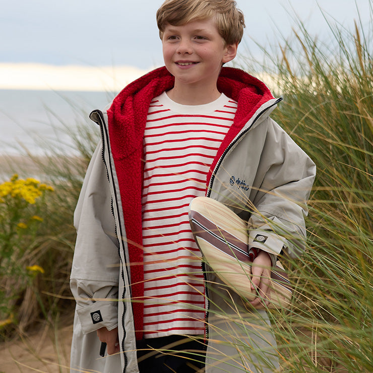 drytino Kids Grey Shell with Red Lining - Long Sleeved Robe