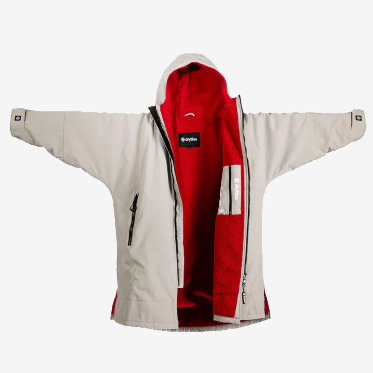 drytino Kids Grey Shell with Red Lining - Long Sleeved Robe