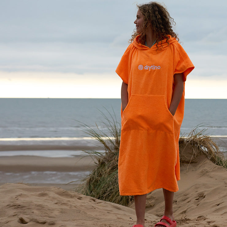 drytino Orange Towel Poncho - Short Sleeved