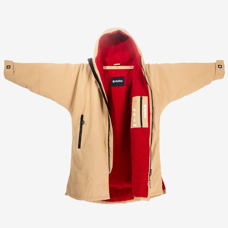 DryTino Beige Shell with Red Lining - Long Sleeved Robe