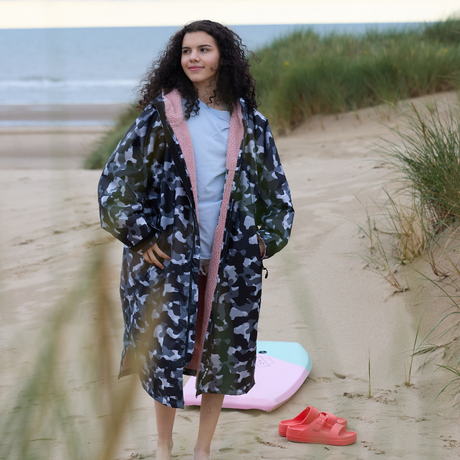 DryTino Black Camouflage Shell with Pink Lining - Long Sleeved Robe