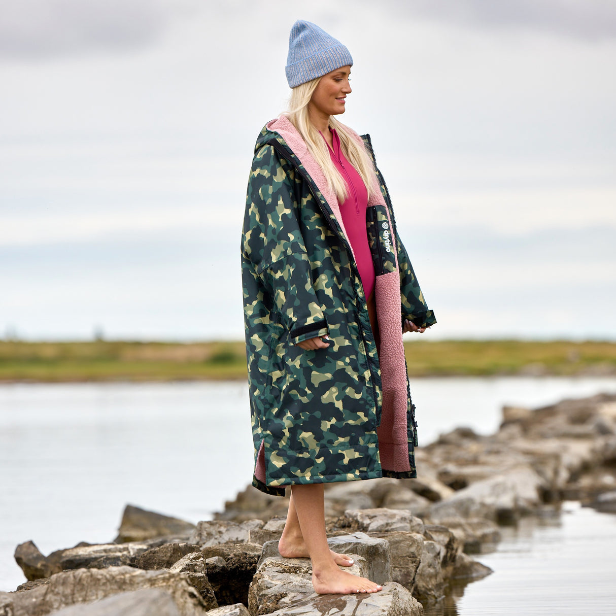 DryTino Green Camouflage Shell with Pink Lining - Long Sleeved Robe