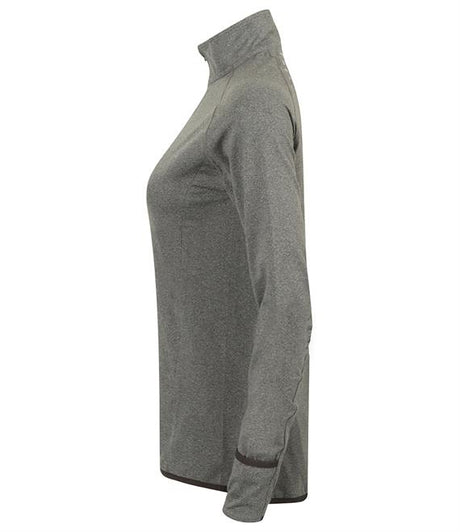 Drytino Ladies Long Sleeve Zip Neck Performance Top - Grey Marl