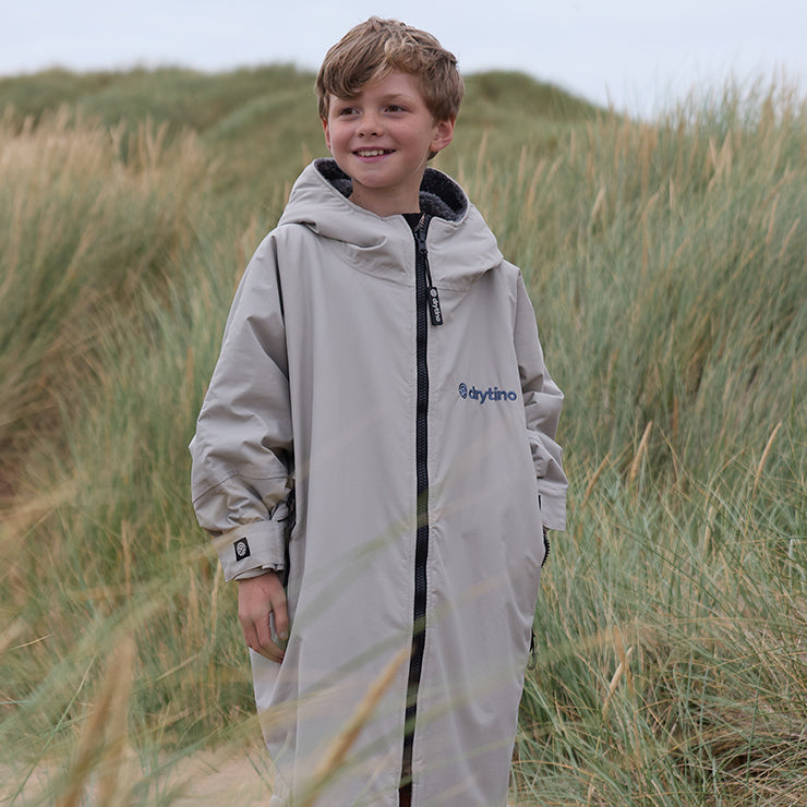 DryTino Kids Grey Shell with Grey Lining - Long Sleeved Robe