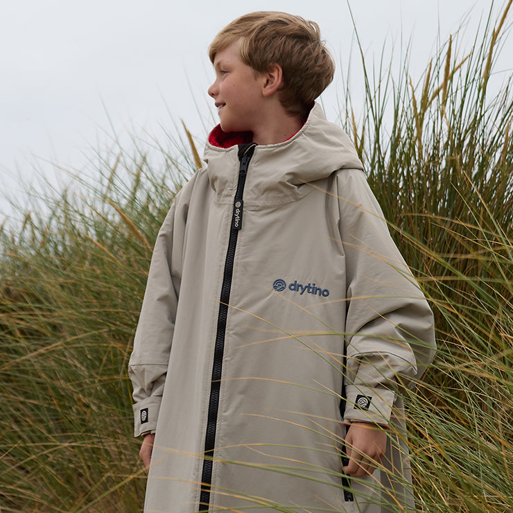 drytino Kids Grey Shell with Red Lining - Long Sleeved Robe