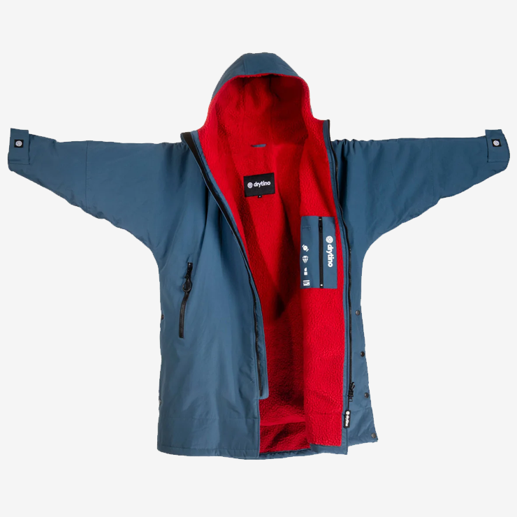 drytino Navy Shell with Red Lining - Long Sleeved Robe