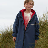 drytino Kids Navy Shell with Red Lining - Long Sleeved Robe