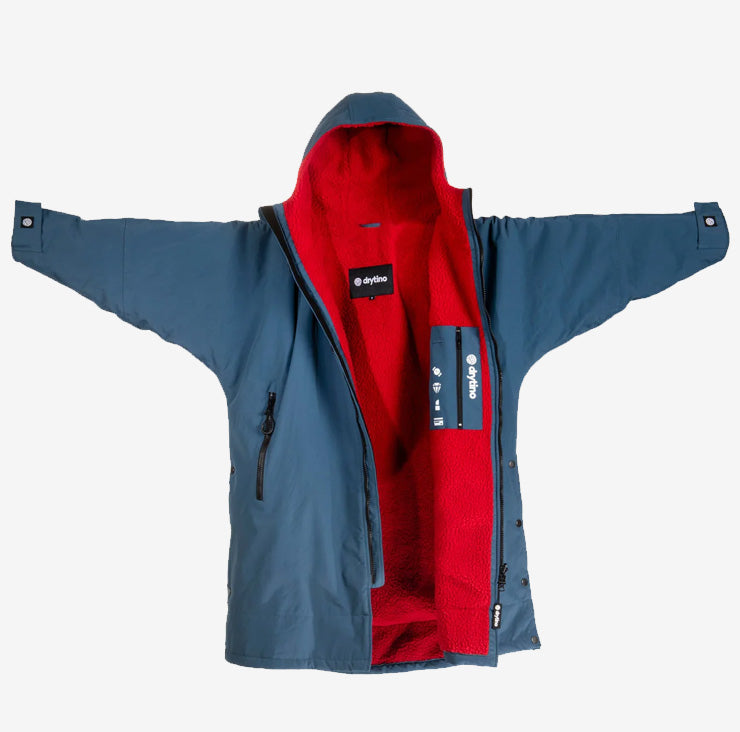 drytino Kids Navy Shell with Red Lining - Long Sleeved Robe