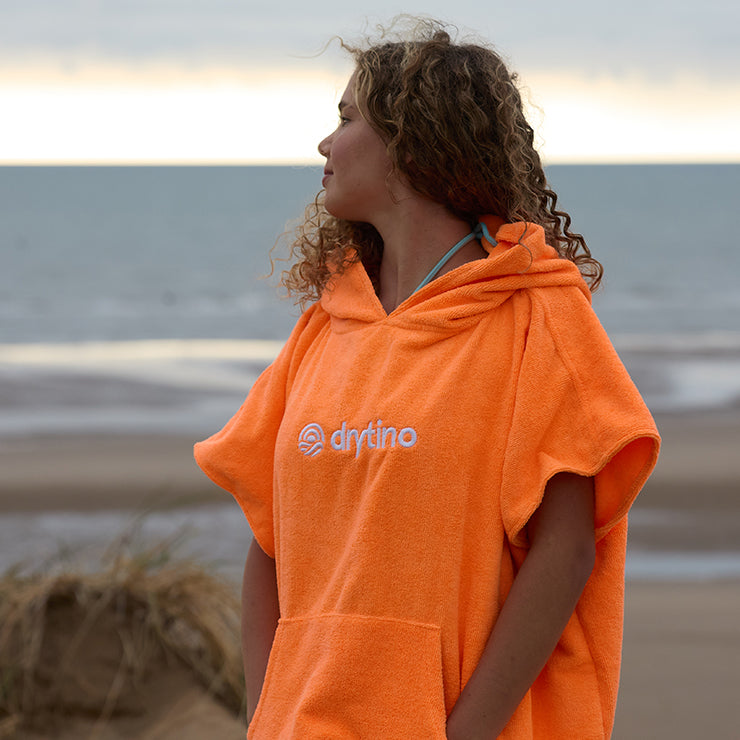 DryTino Orange Towel Poncho - Short Sleeved