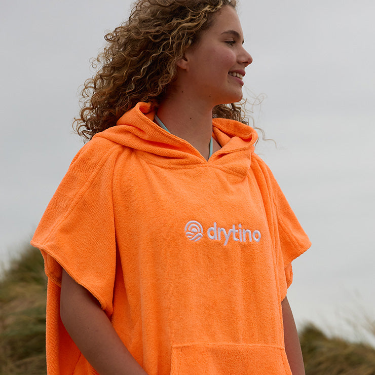 DryTino Orange Towel Poncho - Short Sleeved