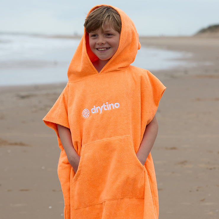 drytino Kids Orange Towel Poncho - Short Sleeved