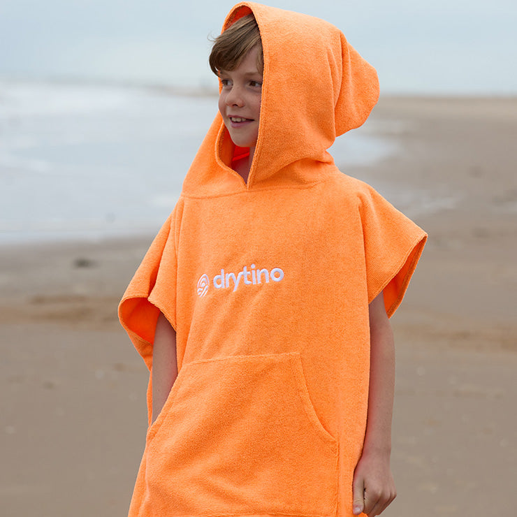 drytino Kids Orange Towel Poncho - Short Sleeved