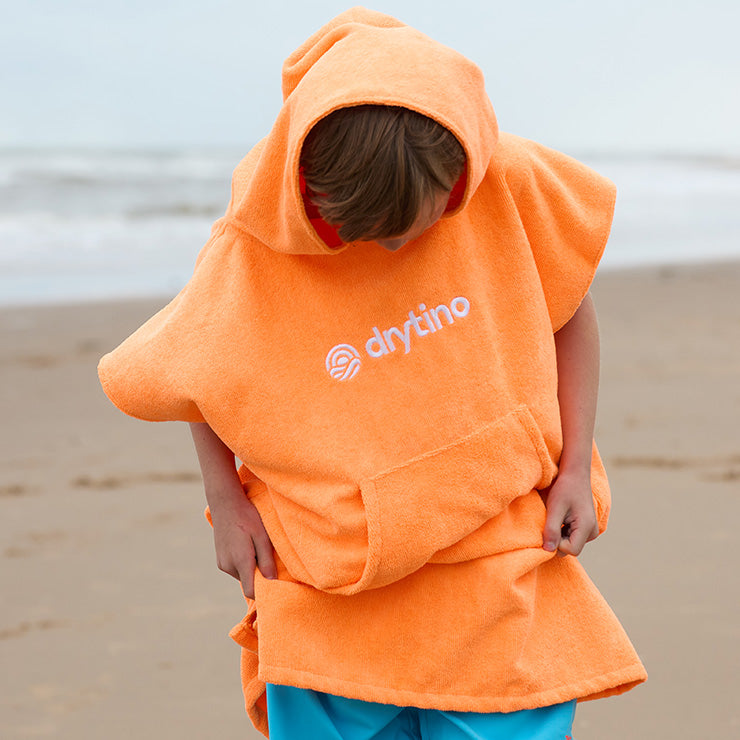 drytino Kids Orange Towel Poncho - Short Sleeved